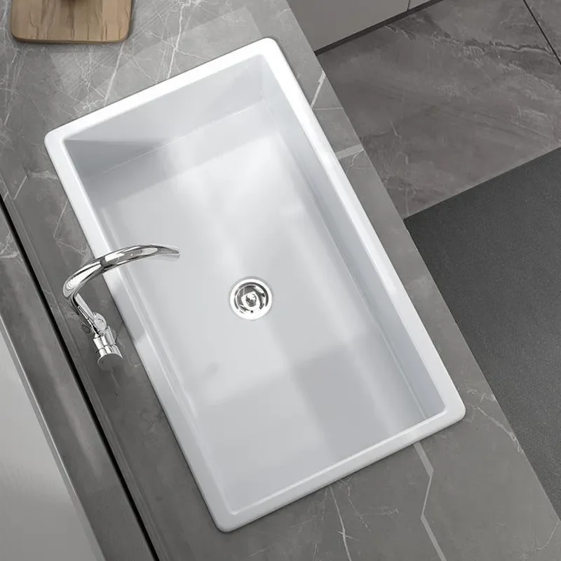 For American Kitchen Ceramic Countertop Sink Deepened Large Single Double Basin Embedded Under Counter Vegetable Washing Bowl