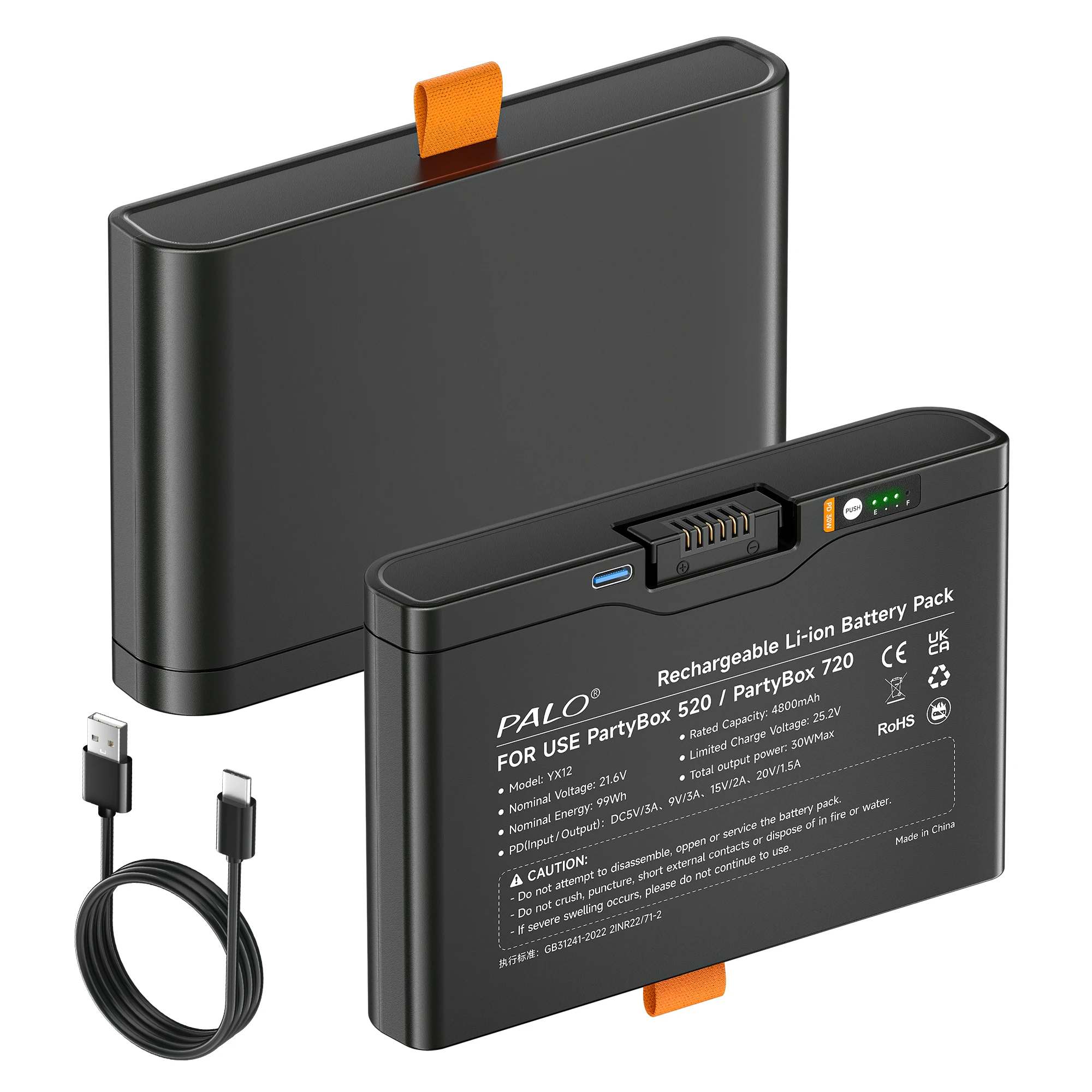 PALO 4800mAh Oplaadbare Speaker Batterij voor JBL PartyBox Stage 520 / 720 / Boombox 4 Batterij met TYPE-C PD Snellaadpoort