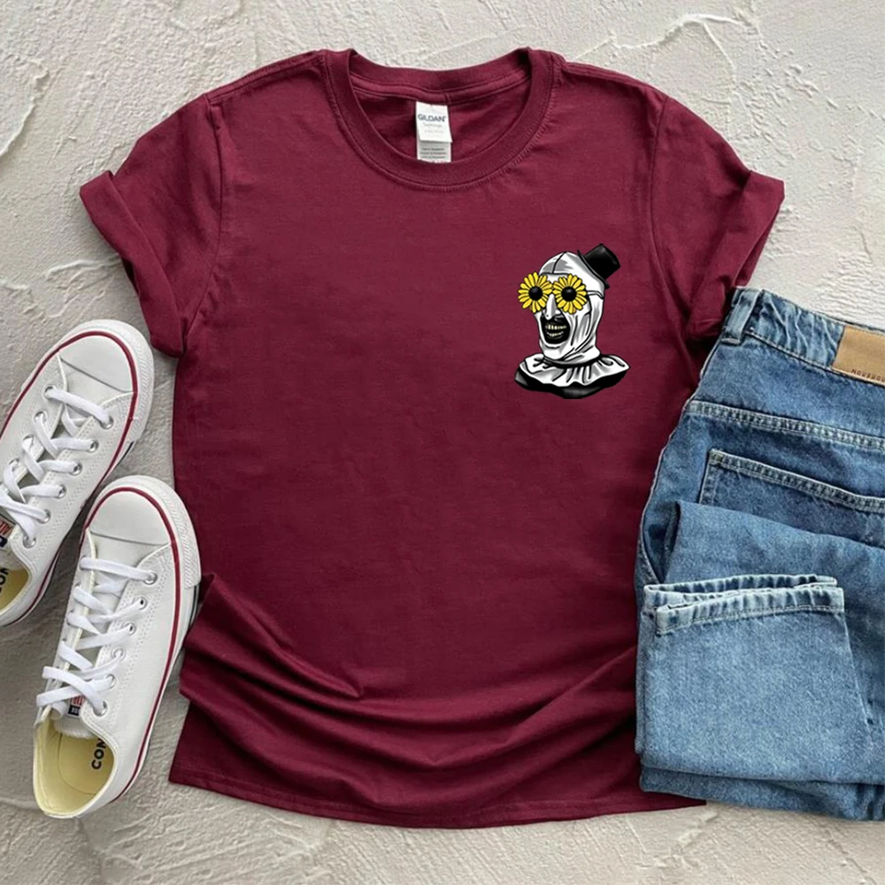 Art The Clown with Glasses Shirt Funny Horror Movie Terrifier T-Shirt 90s Creepy Slasher Film Pocket Graphic Tee Halloween Tops