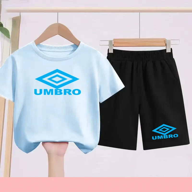 Kids 3-12Yrs Charming Coat Short-sleeved Summer Cool Clothing T-shirt+Shorts Boys Girls Sports Casual Sunshine Jogging Party Set