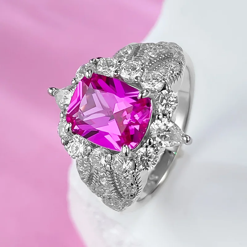 2023 New Geometric Design Jedi Knight Pink Ring 925 Silver Small and Luxury Luxury Celebrity