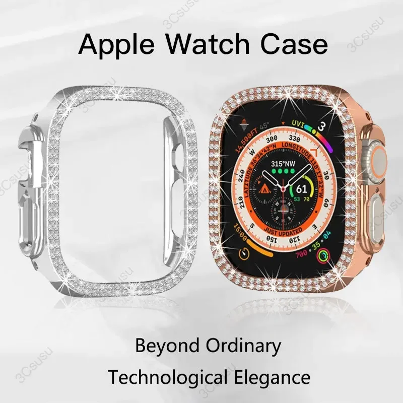 Cover for Apple Watch Case Series 9 8 7 45 41mm 49 42mm 38mm Bumper Diamond Screen Protector for iWatch 6 5 Se 40mm 44mm Ultra 2