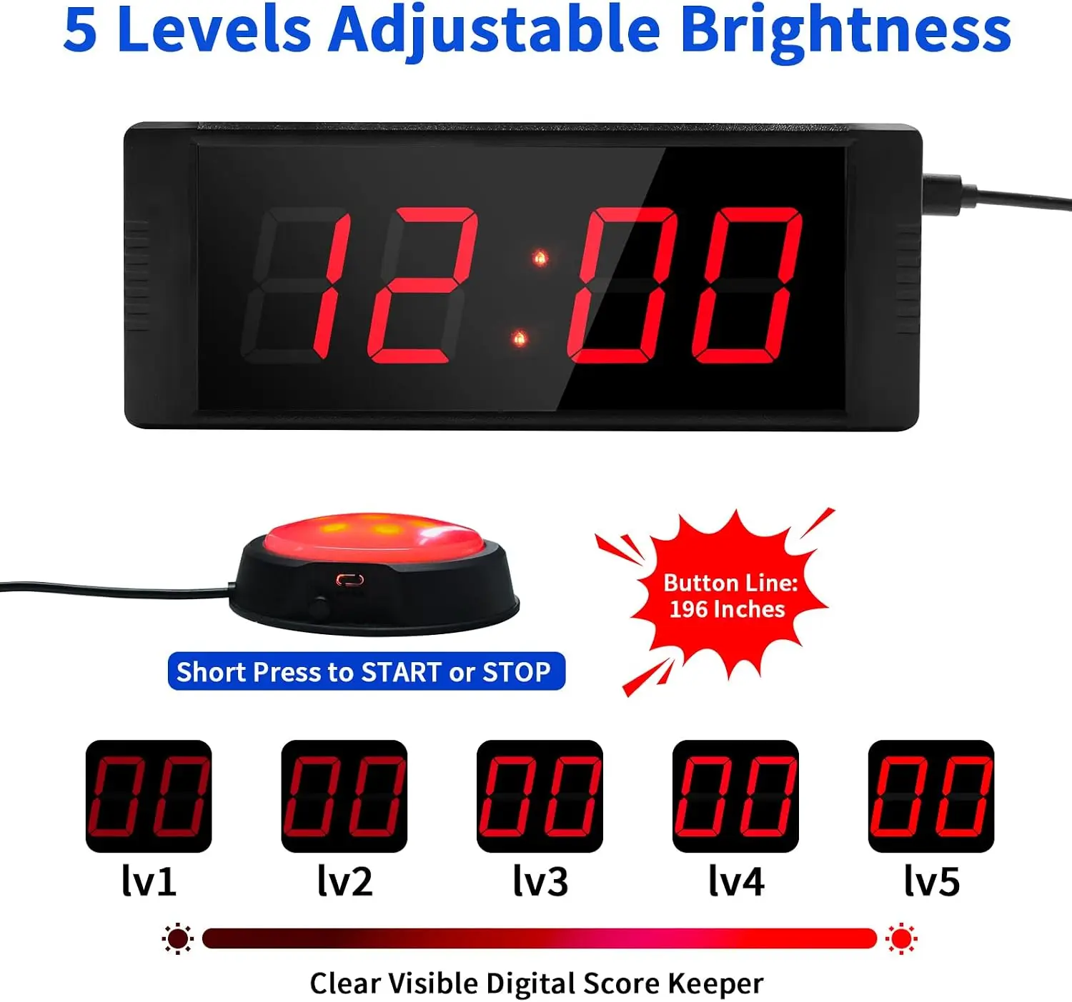 Portable Home Gym Digital Timer Dual Control, Remote Countdown Stopwatch Plug in Timer for School Gym Family Games Yoga