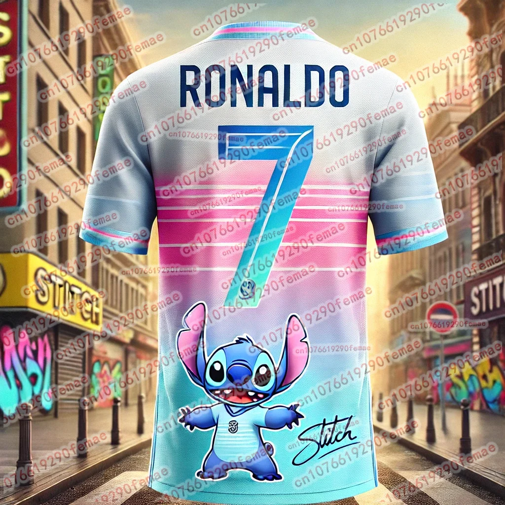 Stitch And Ronaldo Cartoon 3D Printed T-shirts For Daily Boys And Girls, Street Fashion, Cute, Comfortable Kids Tops