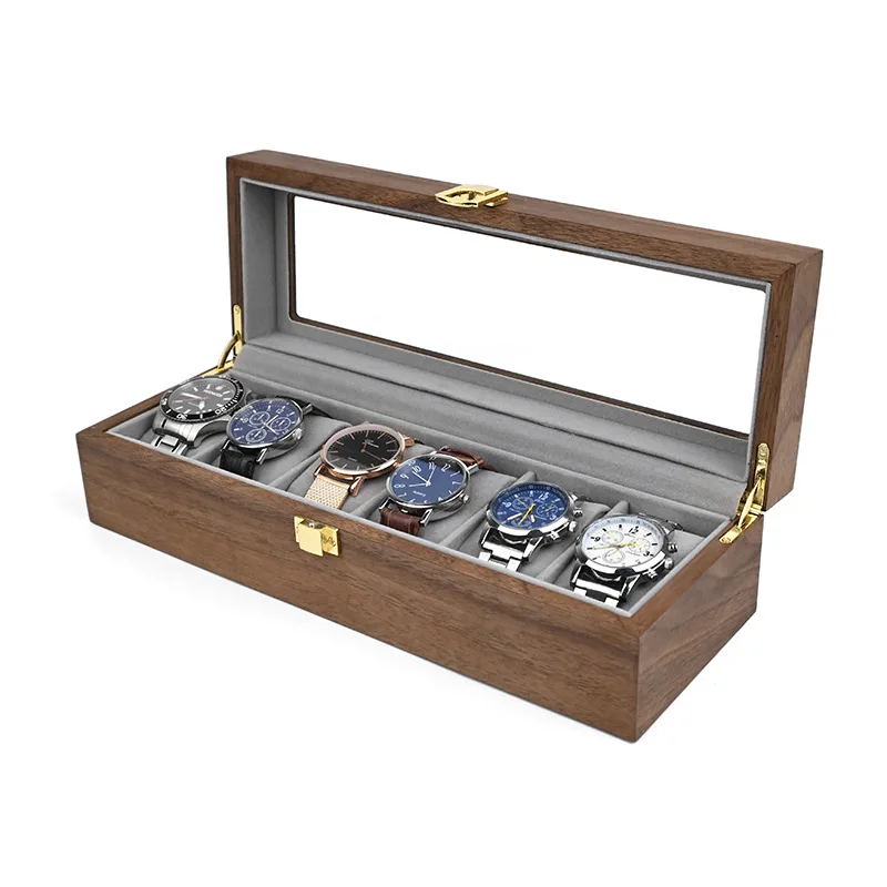 Retro Storage Wood Watch Box Organizer Wooden 6PCS Watch Box Storage Case Wood Box with Lid for 6pcs Wrist Watches Display Box