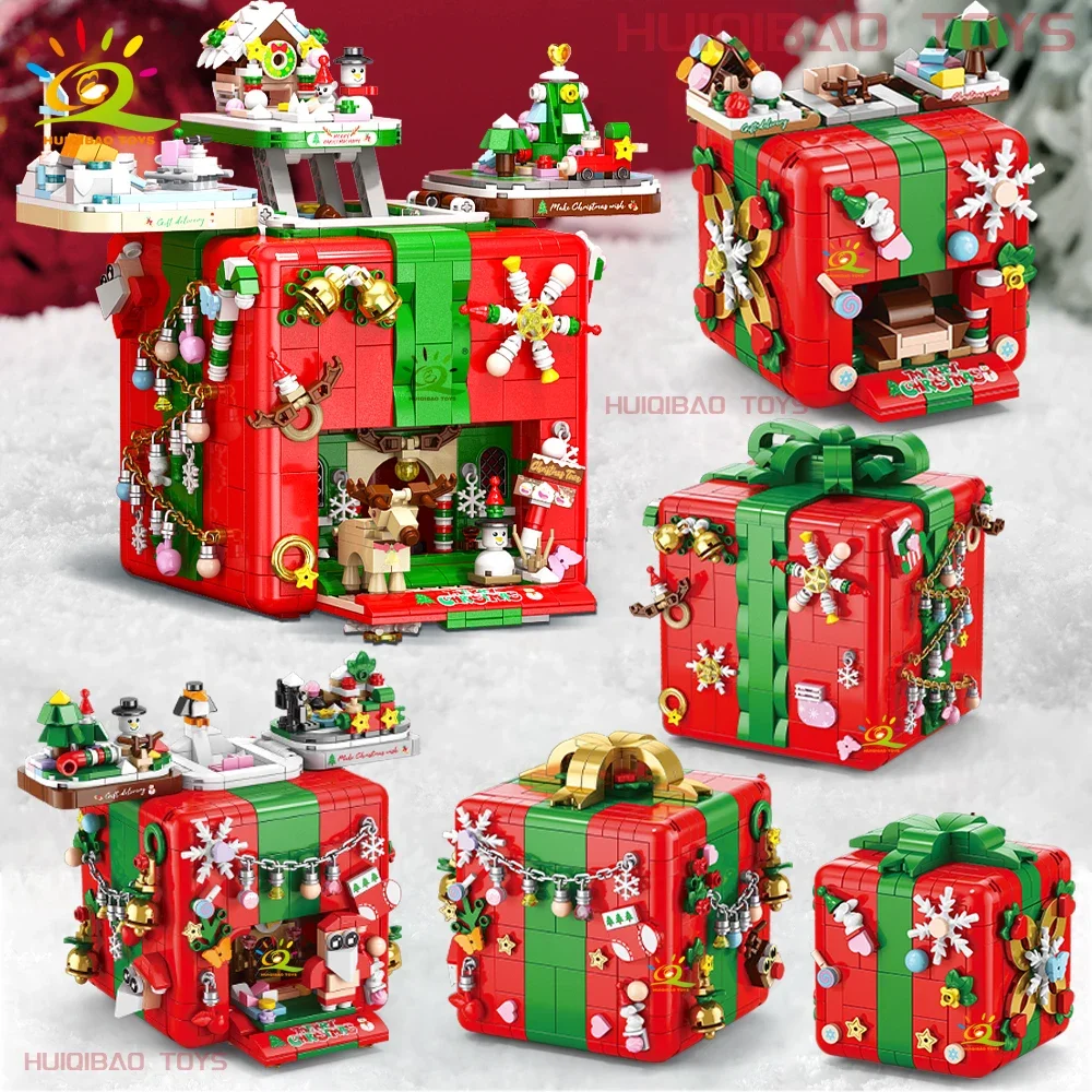HUIQIBAO Christmas Mechanism Box Blocks, DIY Elk Snowman Ornament, Xmas Decor Gift Toys for Kids & Adults