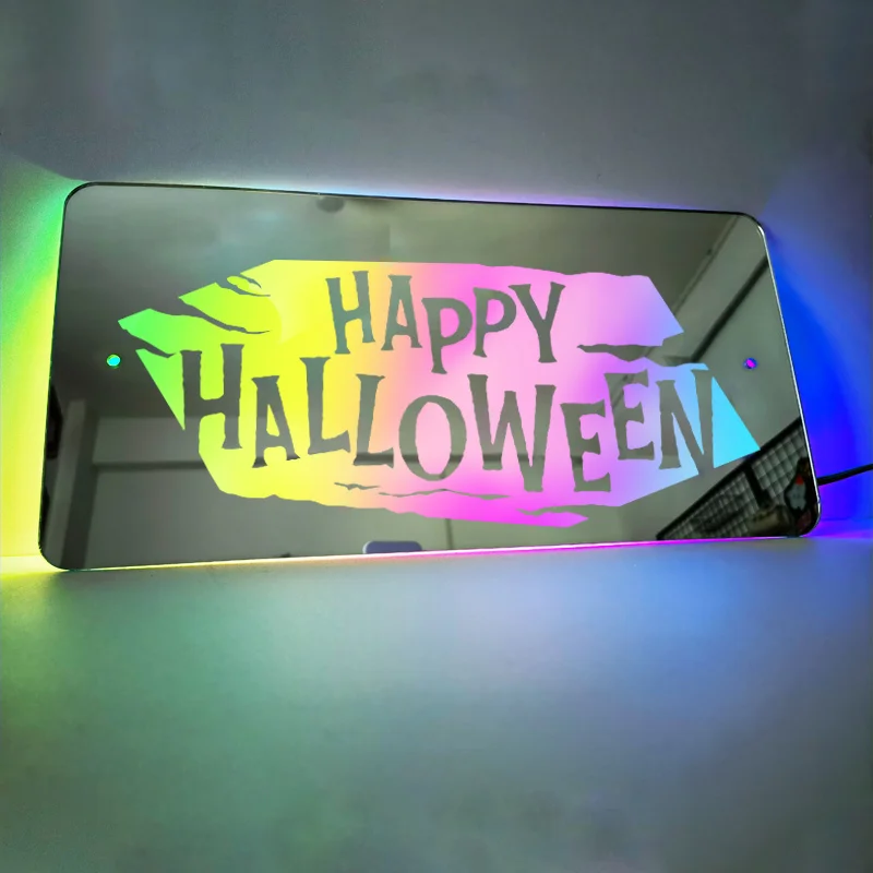 Mini enseigne au néon en acrylique personnalisée, miroir pour cadeau d'Halloween