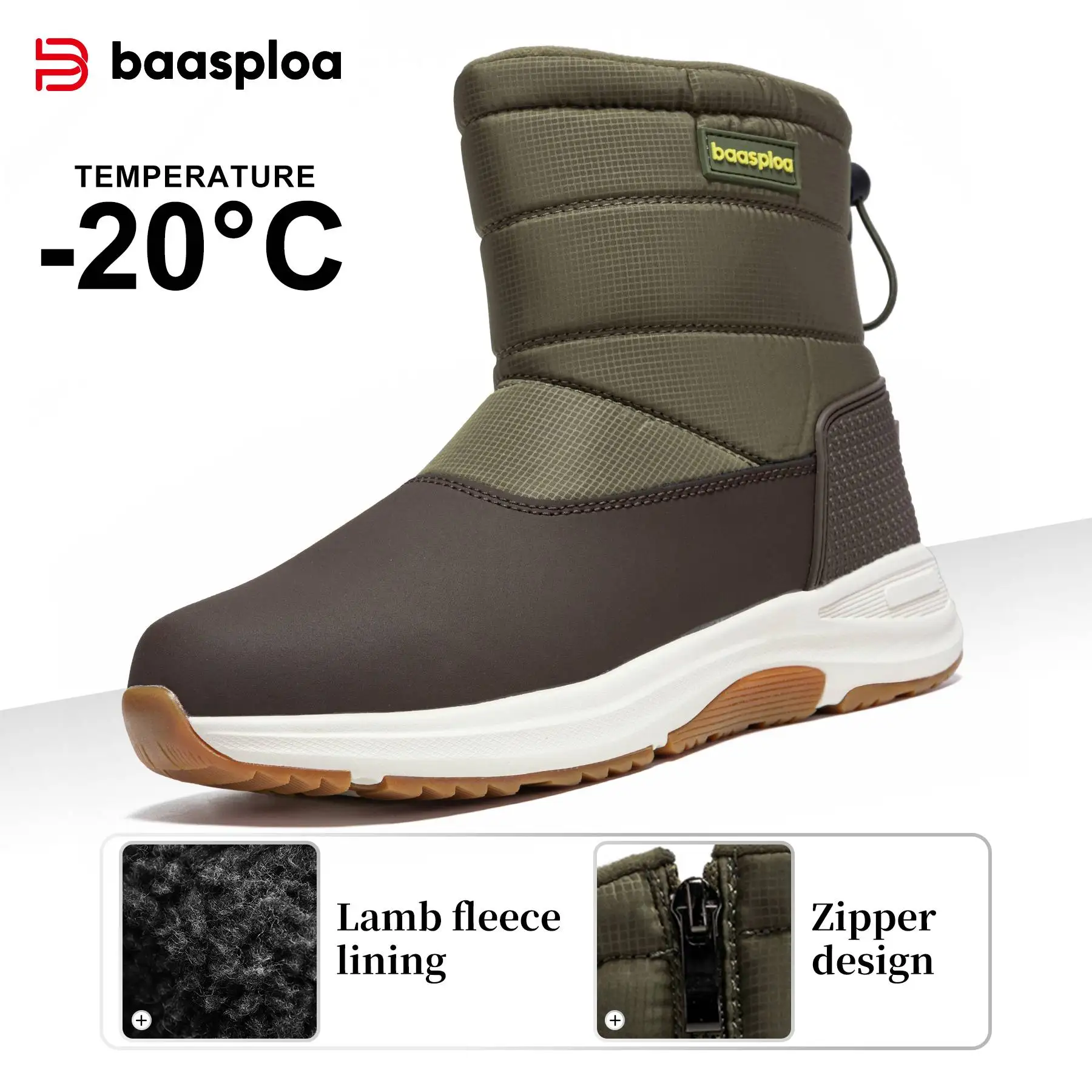 

Baasploa Men Winter Boots New Fashion Thick Plush Warm Waterproof Snow Boots Male Casual Non-slip Wear-resistant Walking Shoes