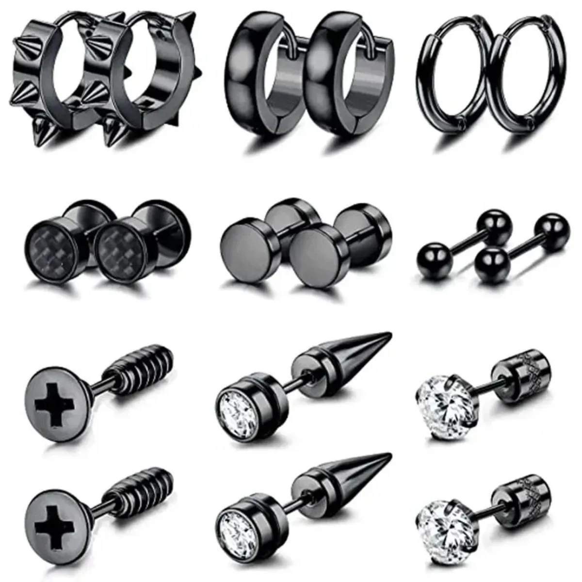 Boucles d'Oreilles Noires en Acier Inoxydable pour Homme et Femme, Piercing, Petit Huggie Hoop, 1 Paire