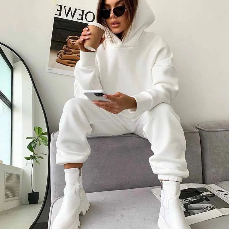 2 Piece Outfits Hooded Sweatshirt + Jogger Pants Casual Sport Suit Autumn Winter Two Piece Set Women\'s Tracksuit Female Clothes