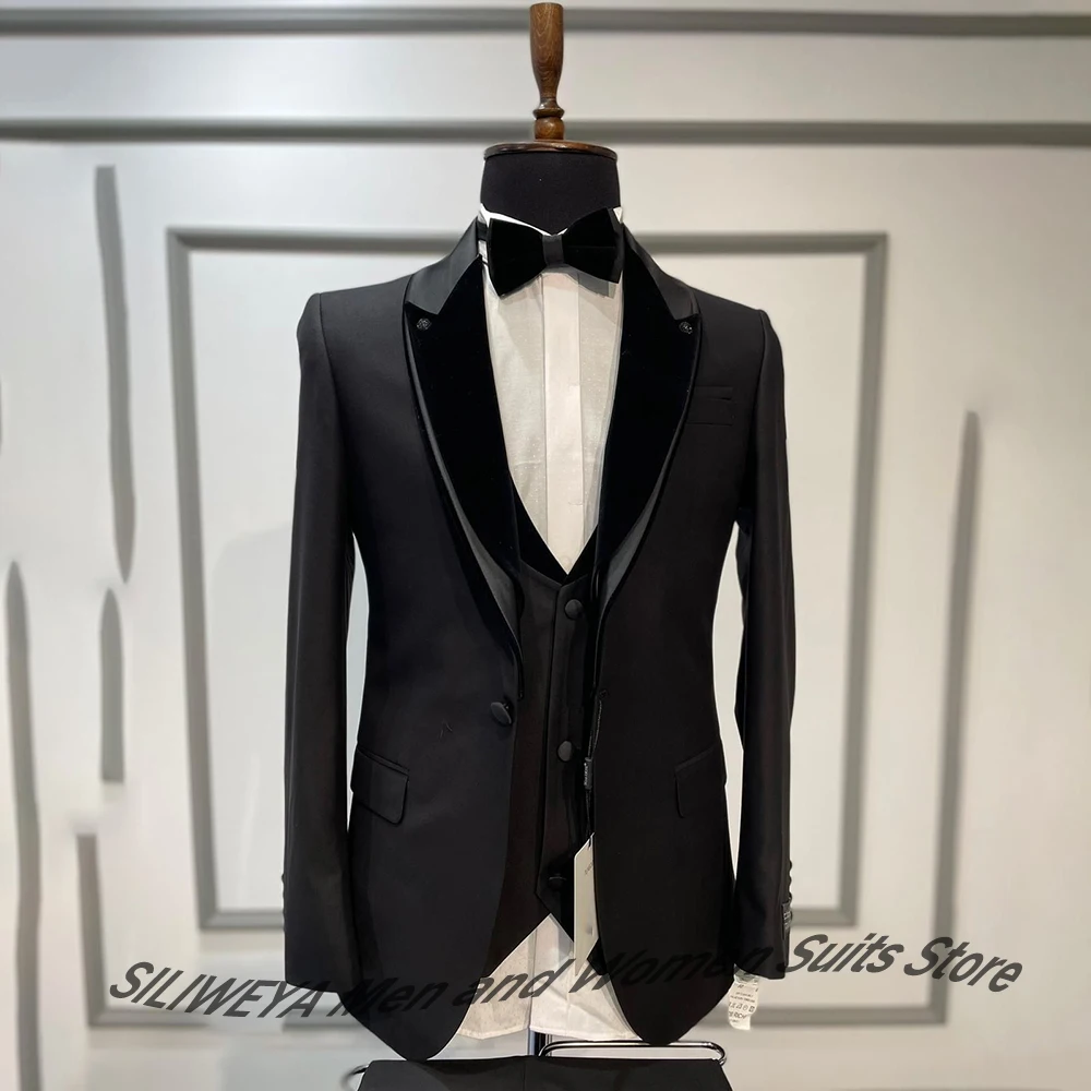 

Elegant Men's Wedding Suits for Red Carpet Gala Three Pieces Set Slim Fit Tuxedo Blazer+Vest+Pants Formal Dinner Party Wear