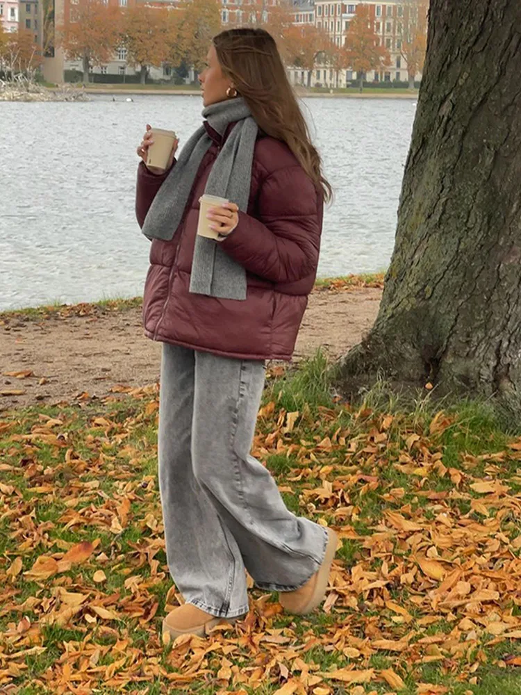 Frauen Winter Verdicken Mode Burgund Warme Mäntel Kausalen Lange Sleeve Zipper Baumwolle Weiblichen Kurzen Jacken 2024 Neue Täglichen Oberbekleidung