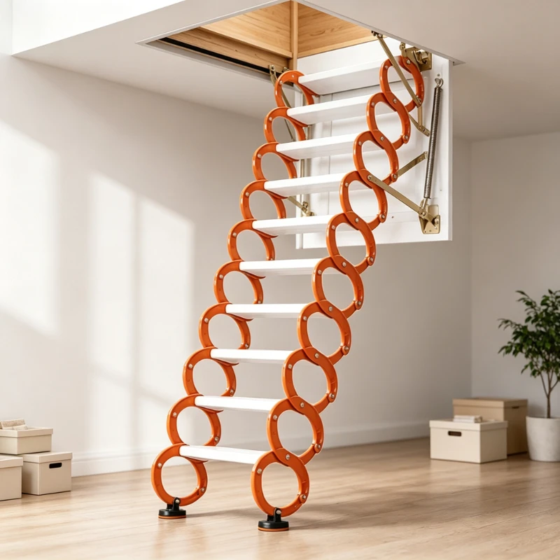 OEM Pull Down Attic Stairs with Safety Lock and Wide Steps for Home Improvement