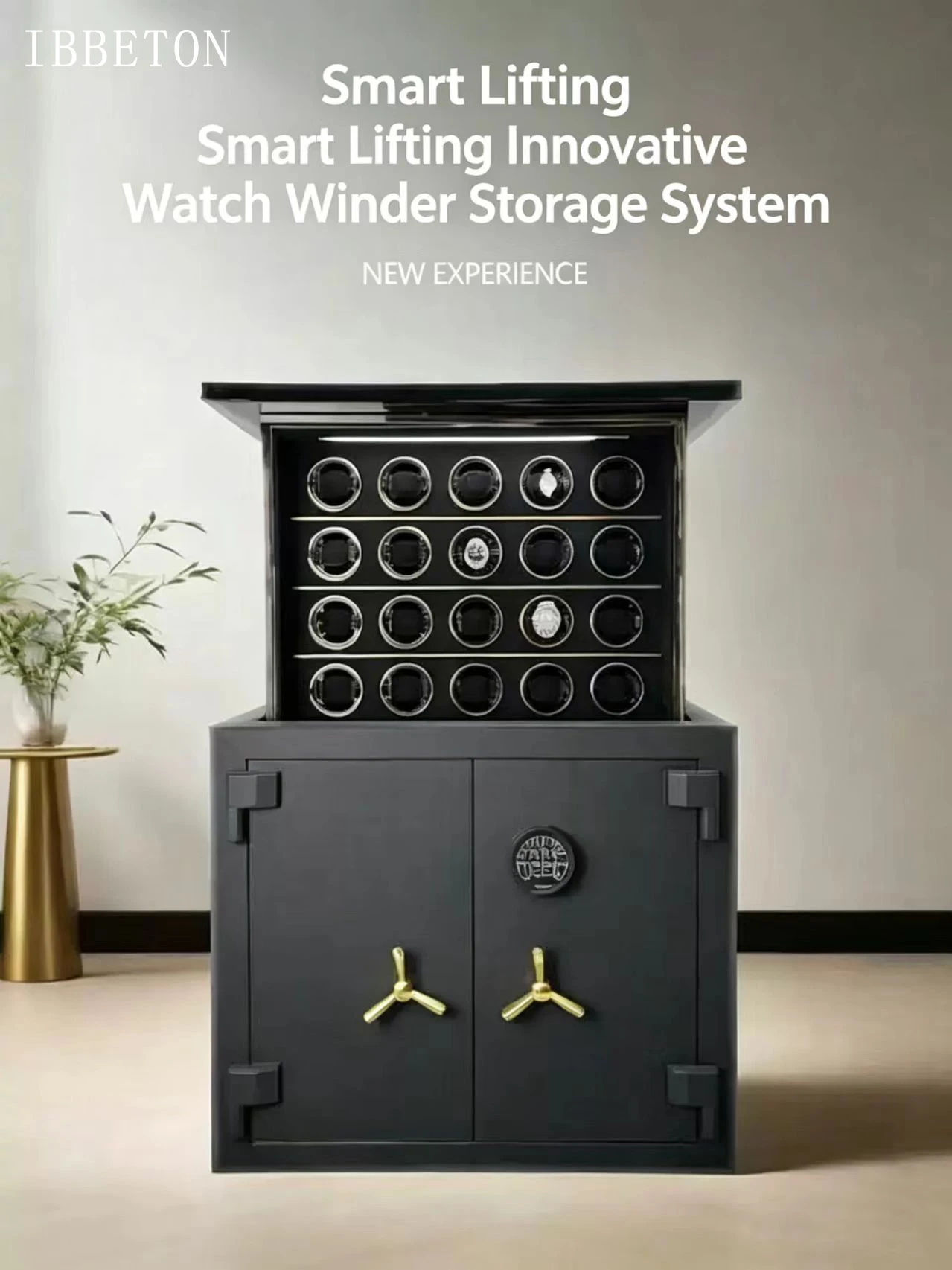 IBBETON Customization Intelligent Lifting Watch Winder LCD Control Multifunctional Independent Rotation Watch Box Storage Safe