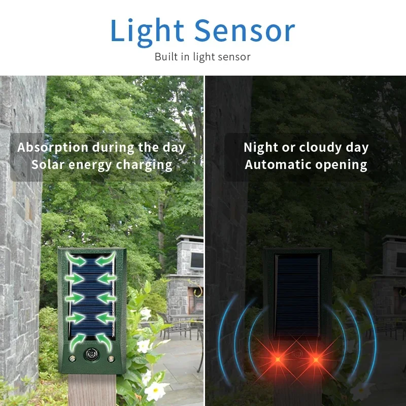 Zasilany energią słoneczną ultradźwiękowy odstraszacz zwierząt Wodoodporna latarka LED Może być używana zarówno w pomieszczeniach i na zewnątrz