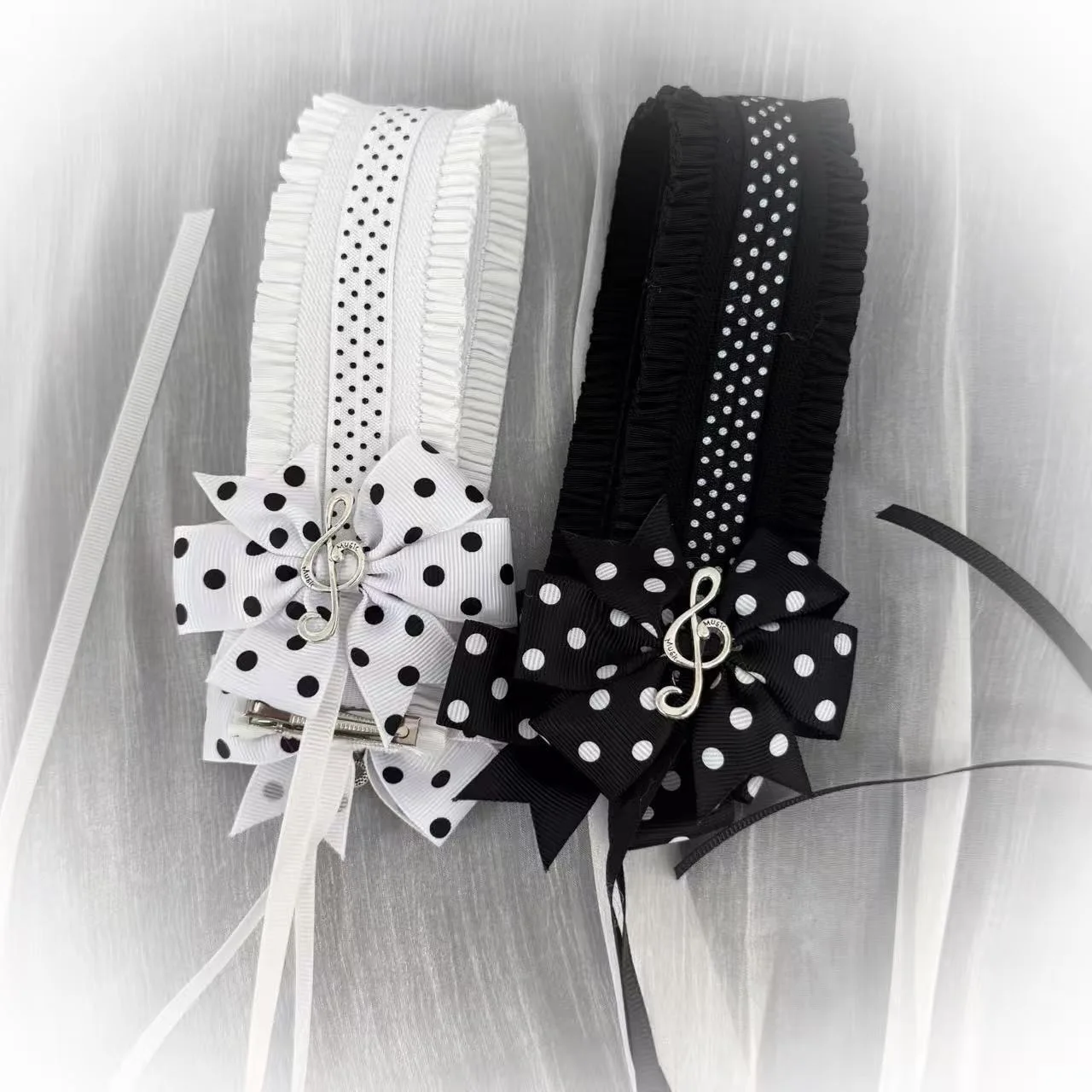 Music Note Gothic Women's Harajuku Subculture Y2K Lolita Ribbon Dot Pattern Lace Hair HairBands Headwear Headband