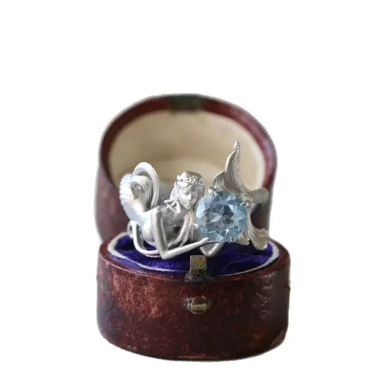 Mermaid Ring Sea Dream Blue Crystal Lovely Mermaid Ring High Value Decoration Niche Gift