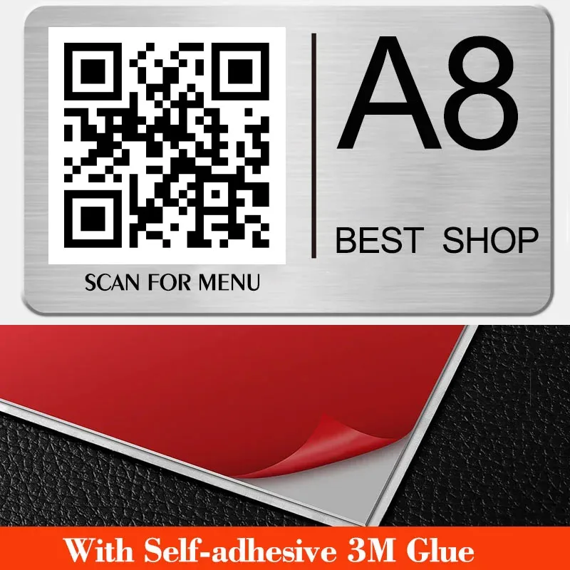 5/10Pcs Custom Stainless Steel Table Signs Desktop Scan Menu QR Code Self-adhesive Table Number Plates For Restaurant Hotel Cafe