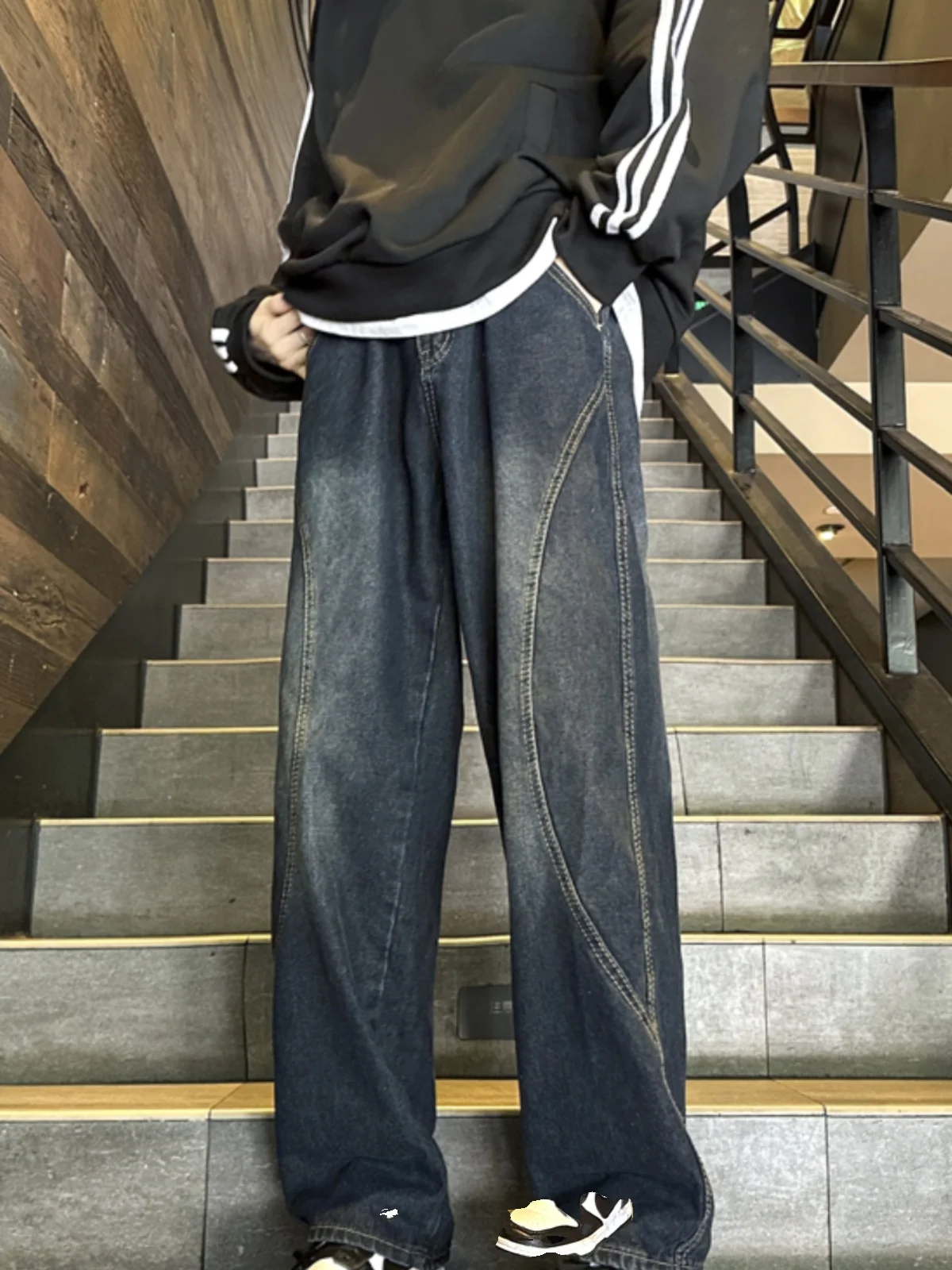 

Мужские джинсы в американском ретро-стиле, прямые, свободные, повседневные, широкие брюки, модные, для уличной моды, длинные брюки для отдыха