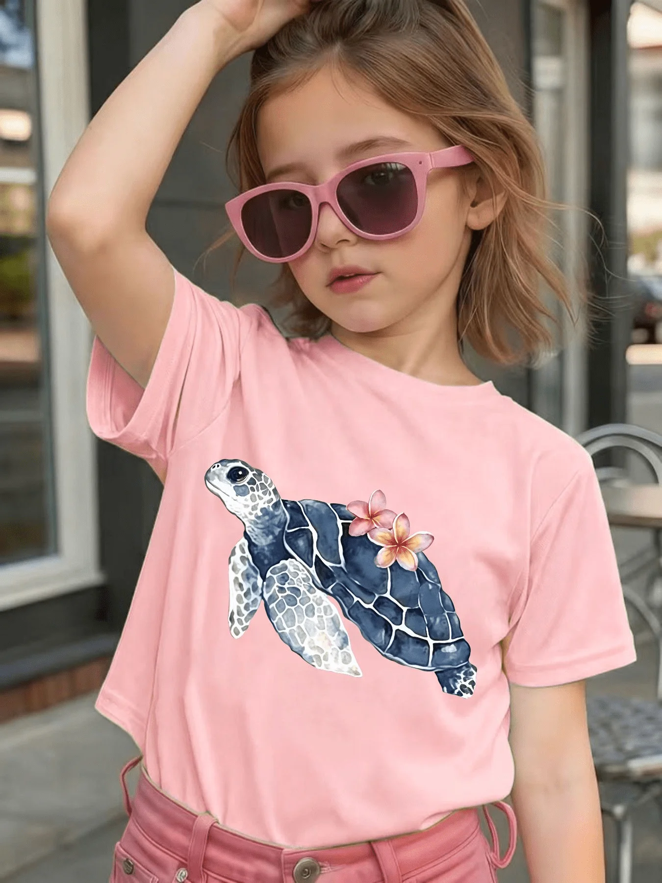 Cute Watercolor Sea Turtle Graphic Kids Tee Boys Girls Family Matching Cotton Crew Neck Short Sleeve Soft Casual Summer Tee