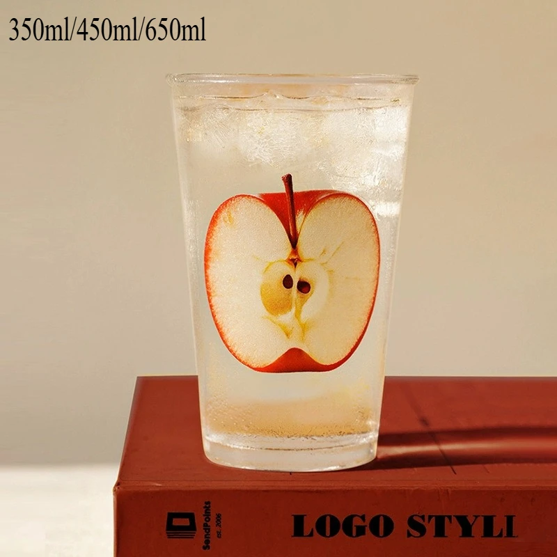 Creative Fresh Fruit Printed Glass Cup, Milk Juice Cold Drink Flip Over Beer Cup, Niche Coffee Cups, Bar  Accessories Wine Glass