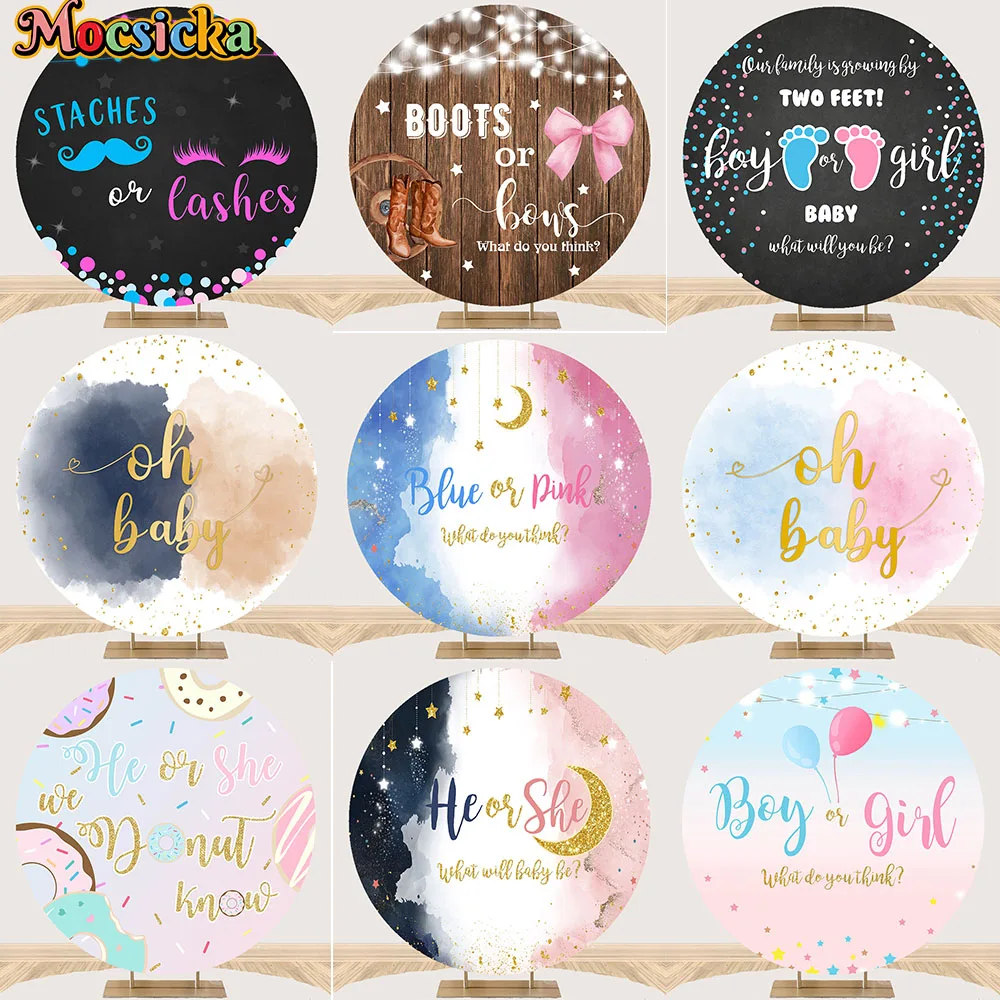 Mocsicka Baby Gender Reveal Party Round Photography Background Prop Boy Girl Birthday Various Backdrop Newborn Portrait Studio