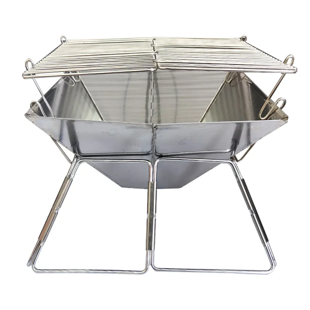 Outdoor Folding Stainless Steel Grill Barbecue Rack Detachable Charcoal Stove BBQ Grill Lightweight Brazier Foldable Windproof