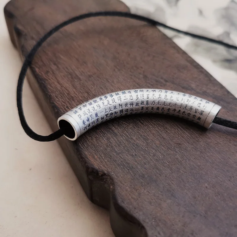 999 Women, Necklace Not Included, Unisex , Silver Heart Sutra Bent Tube Pendant, Standalone
