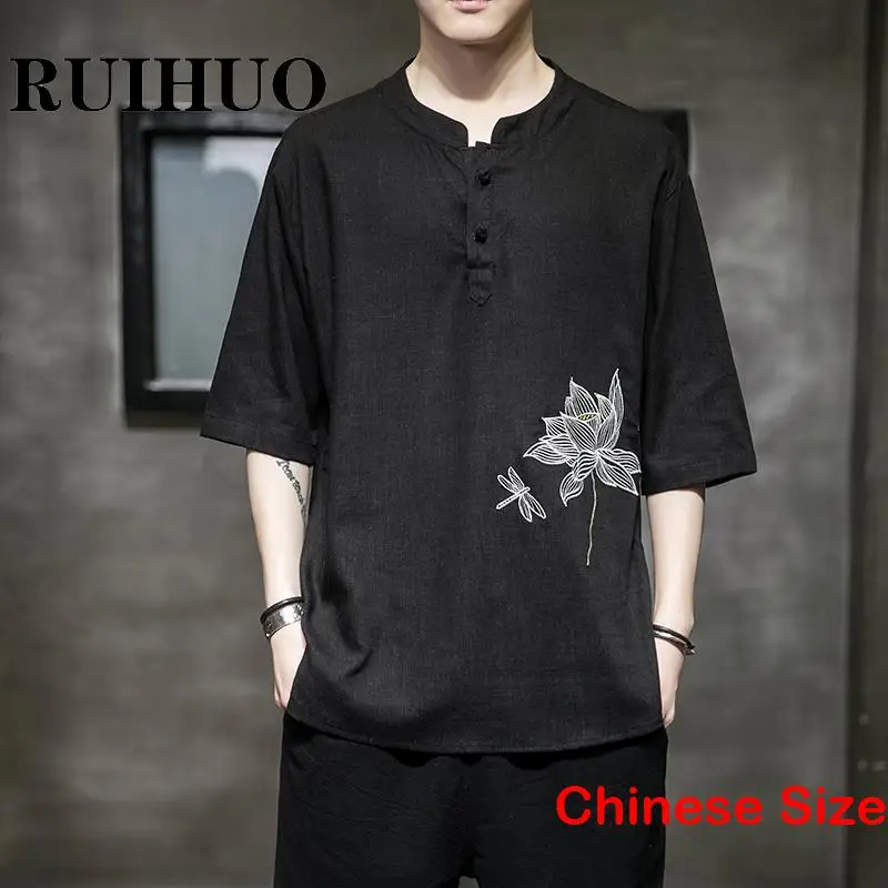 Floral Embroidery Men\'s T-shirts With Free Shipping Blouse T-shirt for a Boy Japanese Fashion Sportswear 5XL 2024 Summer