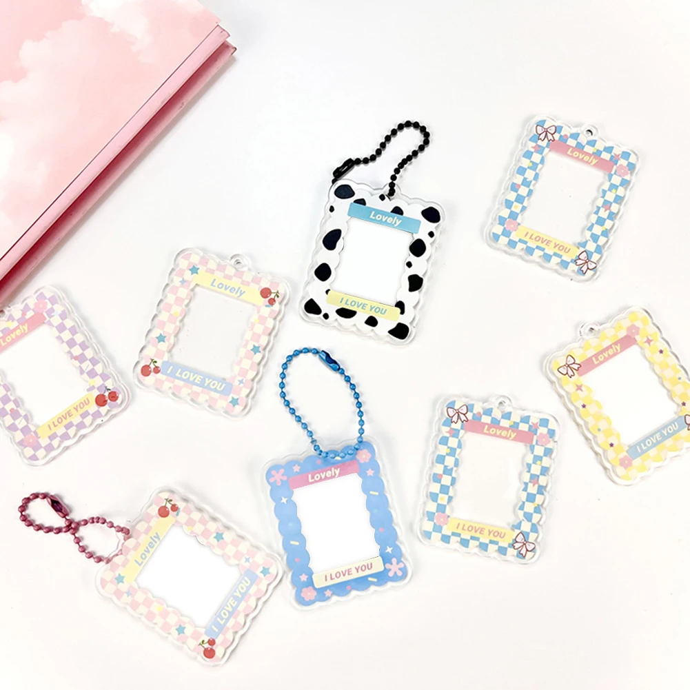 Photo Card Protector Frame, Acrylic Photocard Holder with Chain, Portable Keyring Display Sleeve for Collectible Picture Cards
