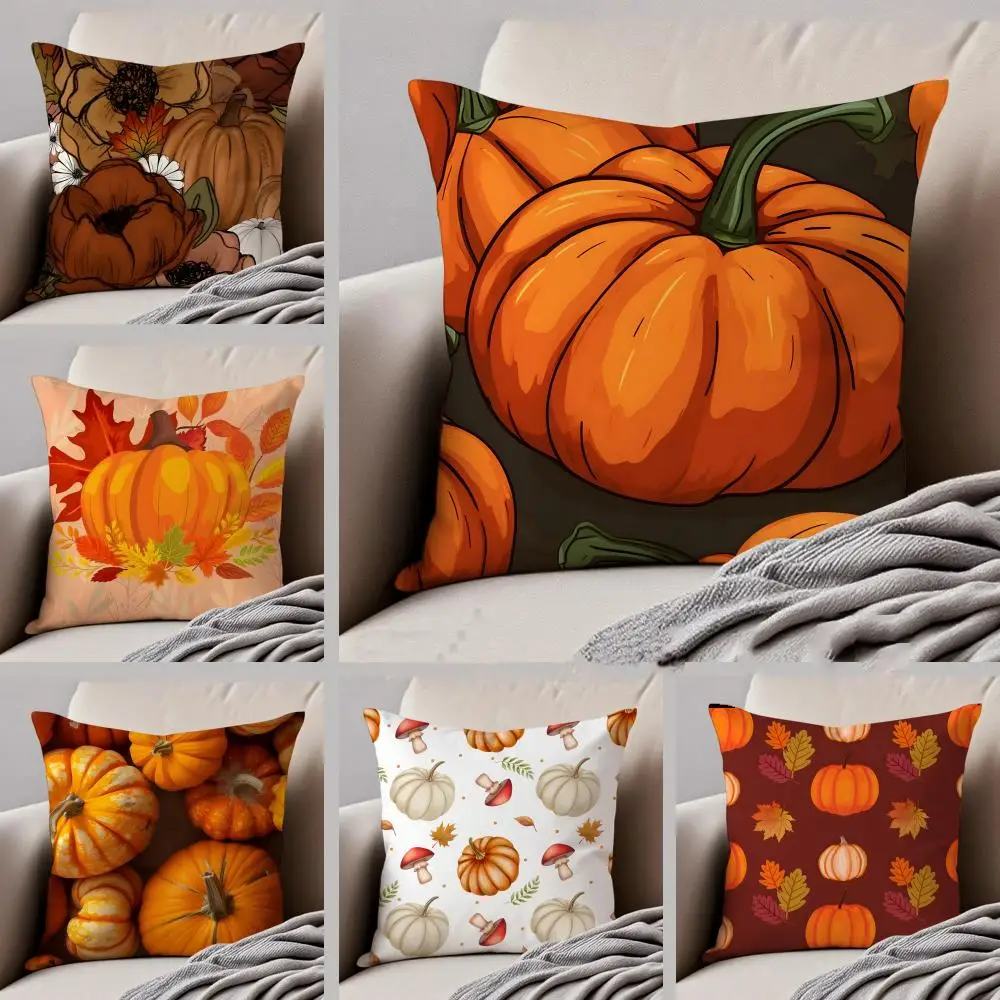 O-Orange tone pumpkins Cushion Cover Linen Pillow Case Soft Breathable Protective Couch Room Decoration