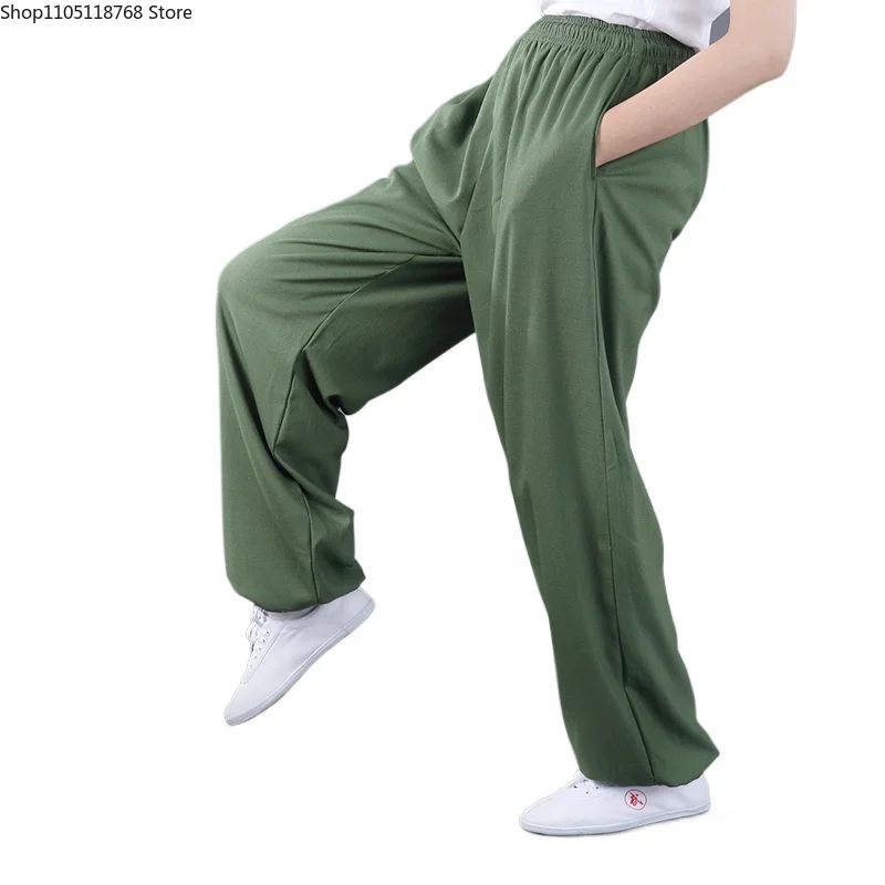 Tai Chi Pants Spring and Summer Practice Pants  Elastic Cotton  Linen Side-pocket Breathable Lantern Pants Martial Arts Training