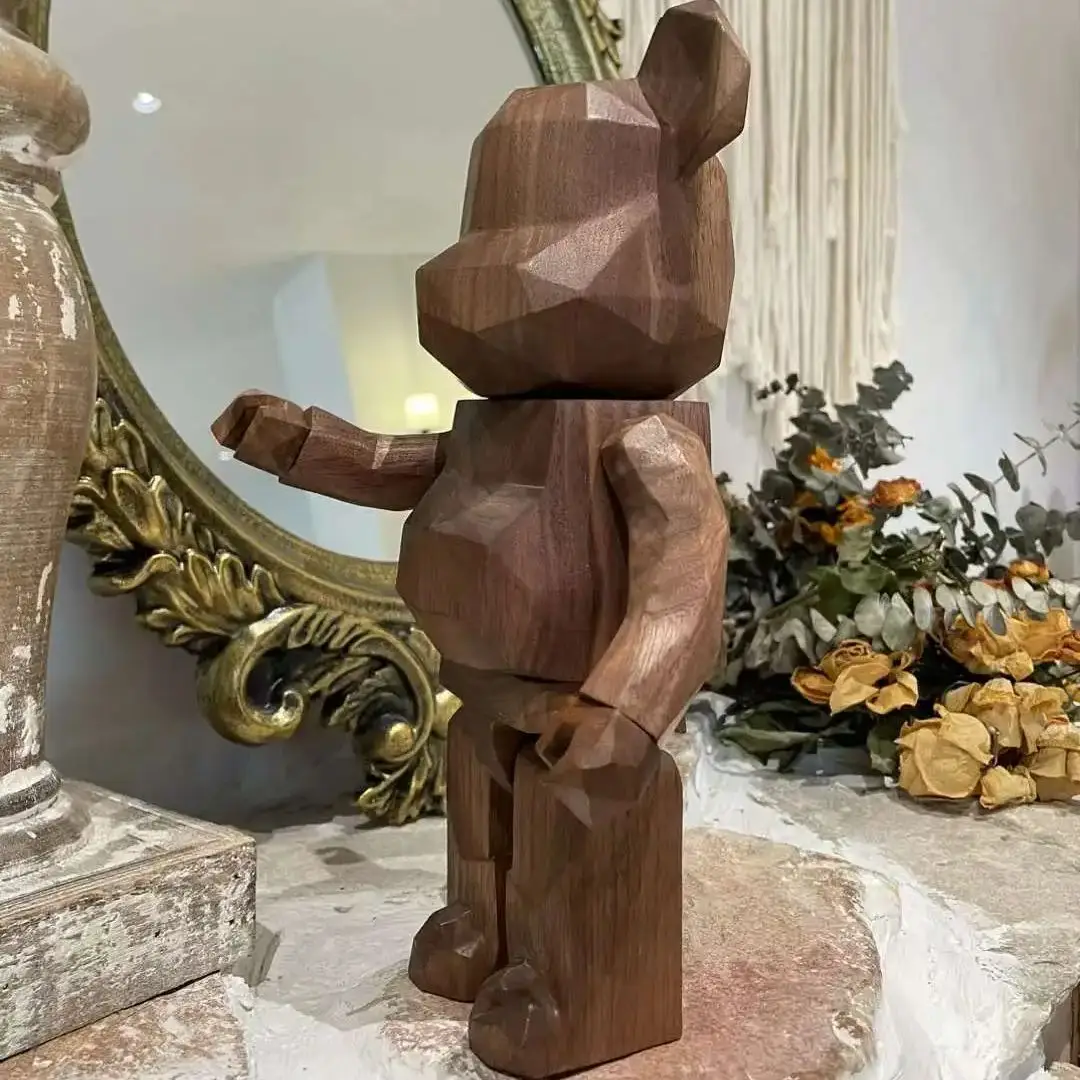 Bearbrick 400% Fragment Fujiwara Hiroshi Diamond Walnut Material 28cm Height Natural Solid Wood Collection Gift Figure