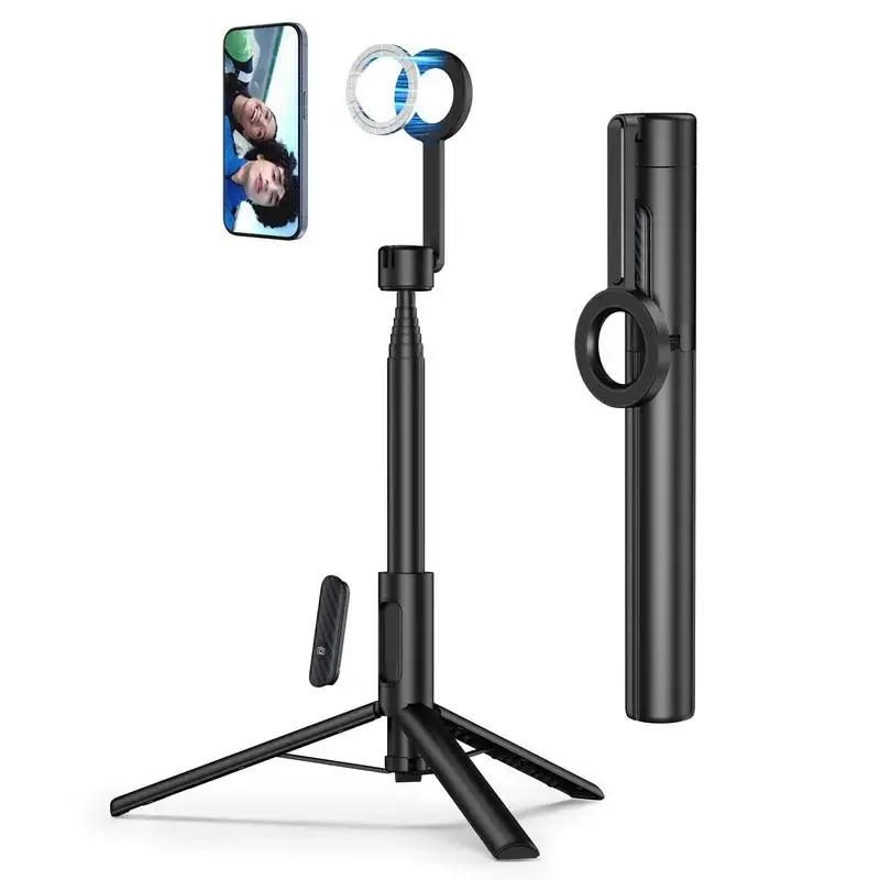 Treppiede magnetico per selfie stick con telecomando, treppiede per telefono da 64" compatibile con MagSafe, adatto per iPhone serie 12/13/14/15