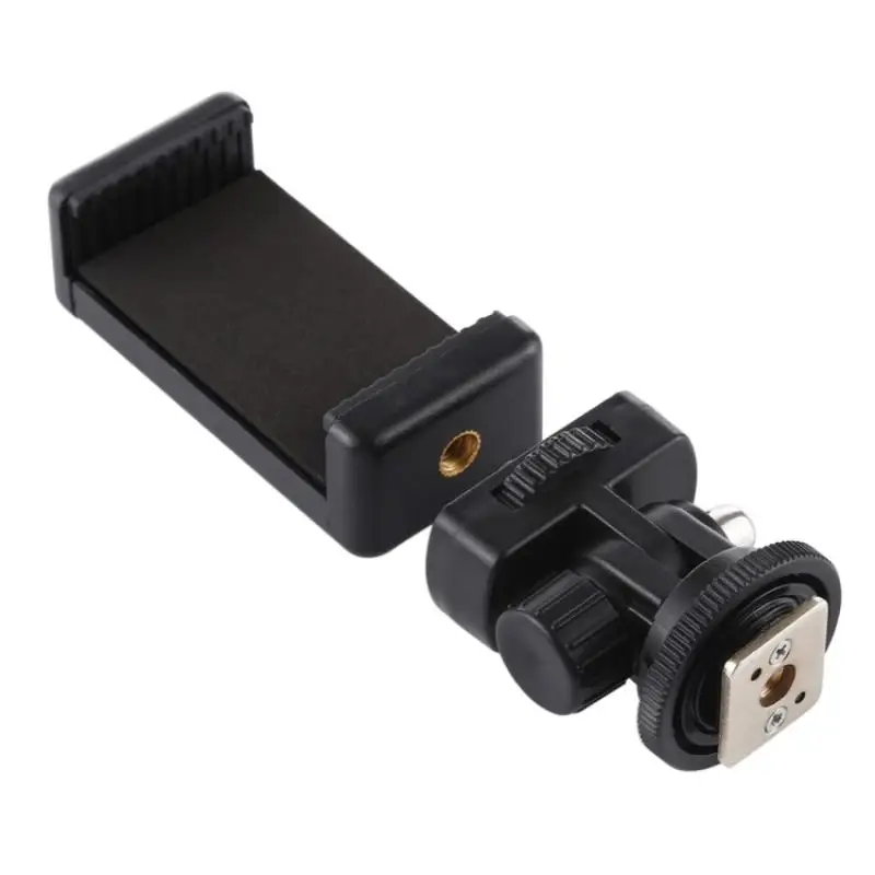 Universal Hot Shoe Phone Clip Holder Bracket with 1/4'' Screw Tripod Mount for Student Vloggers Live Streaming Shooting