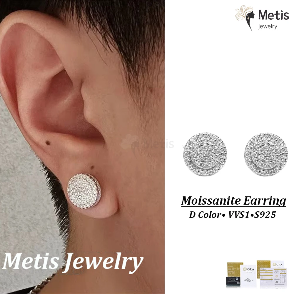 

Metis 0,896cttw Iced Out Муассанит Bling круглые серьги-гвоздики из стерлингового серебра 925 пробы модные ювелирные изделия в стиле хип-хоп подарки для женщин и мужчин
