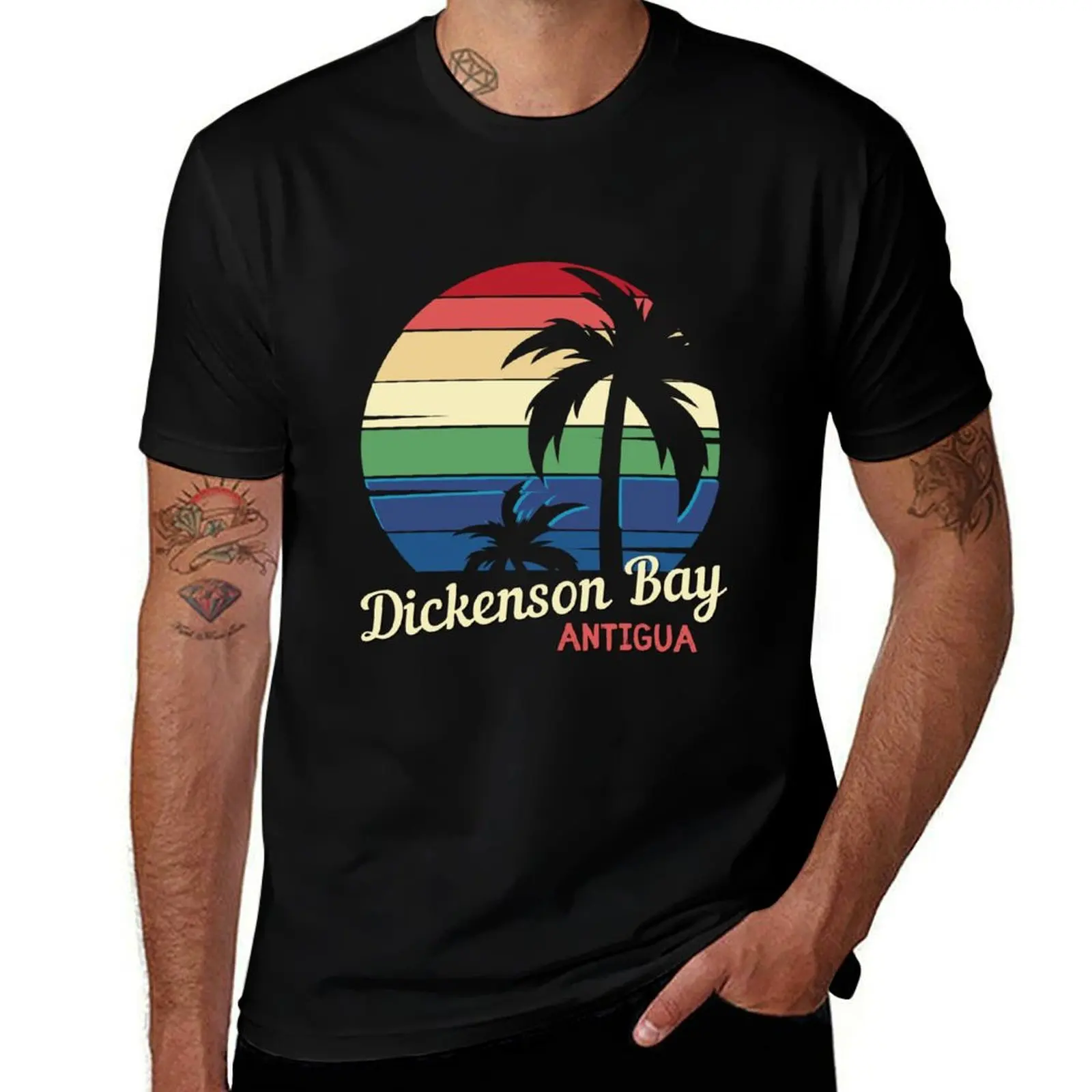 Dickenson Bay, Antigua, Blissful Beach, Tropical Vintage Sunset, Beach Lifestyle T-Shirt T-shirt en coton basique au toucher doux