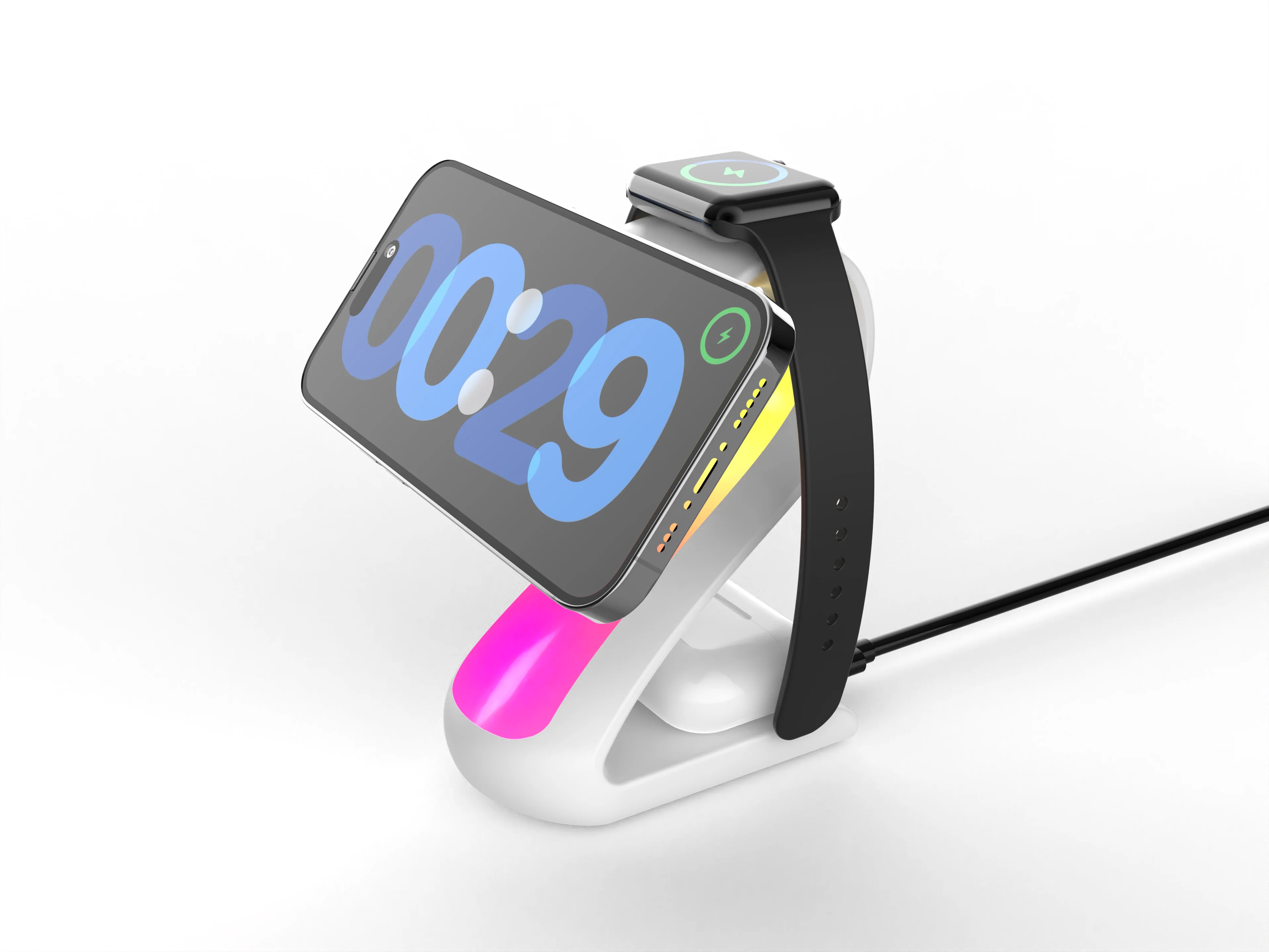 Magnetic Charging Stand Colorful Night Light Station 15w 3 in 1 RGB Wireless Charger With Running Led