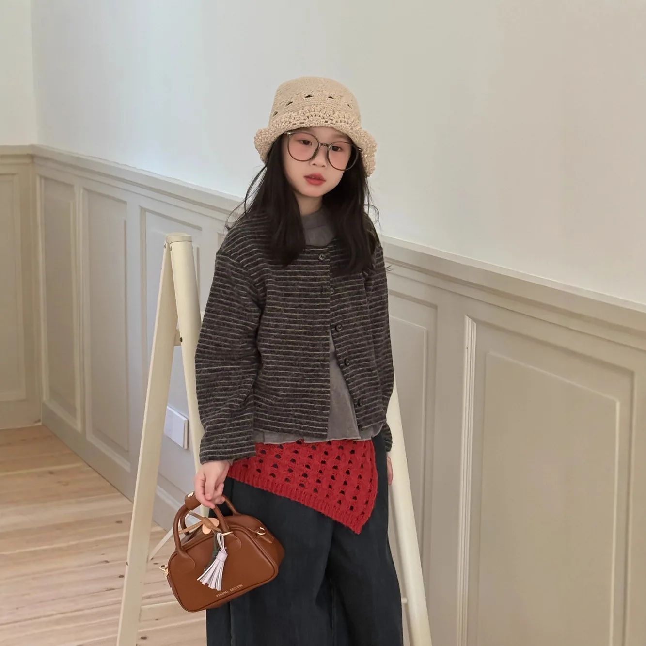

Striped Knitted Cardigan Spring and Autumn All-match Casual 2025 Korean Round Neck Loose Comfortable Knitted Coat