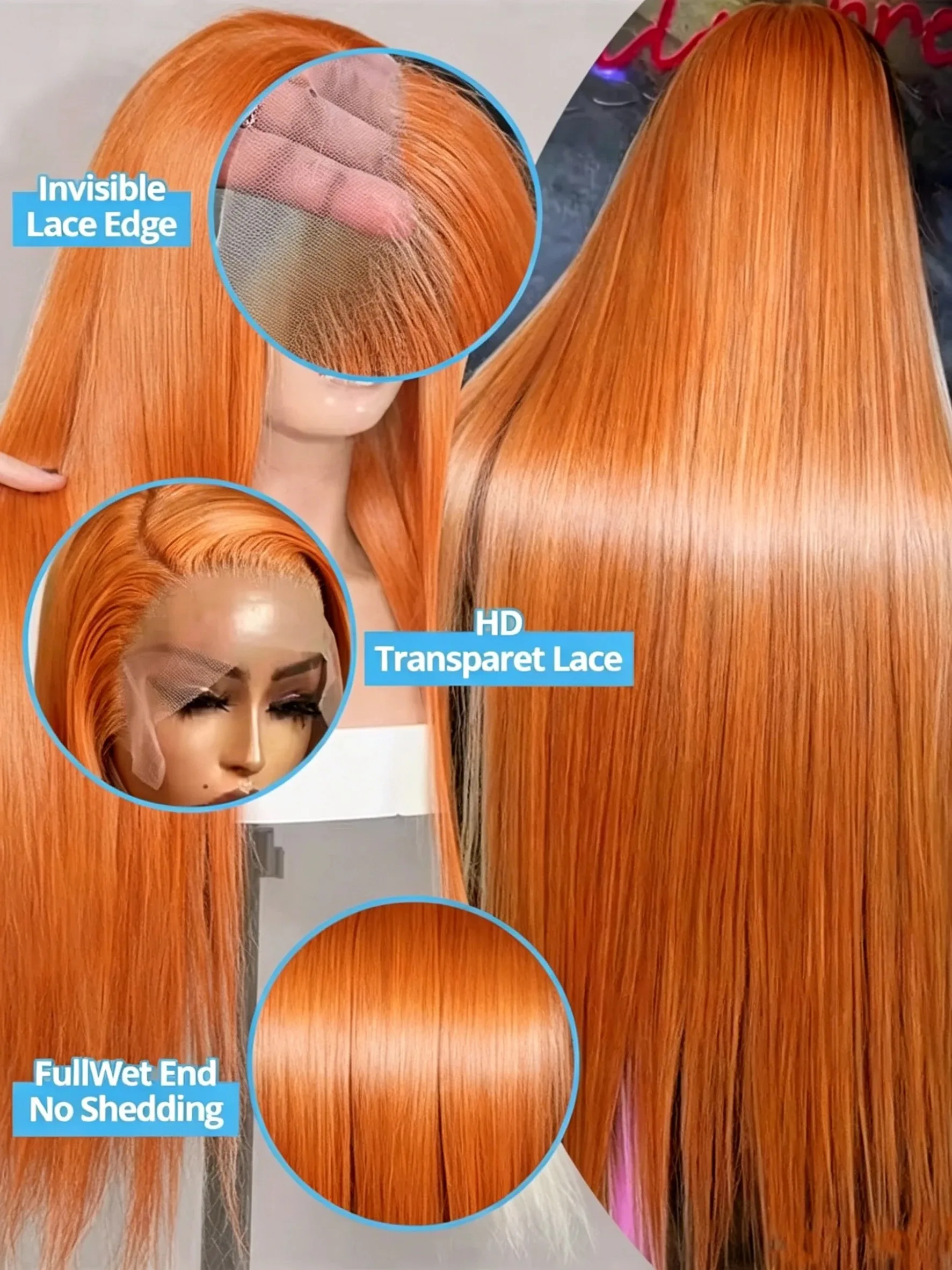 13x6 Orange Ginger Bone Straight Lace Front Wigs Human Hair 36 Inch Transparent 13x4 Lace Frontal Wig Pre Plucked For Women