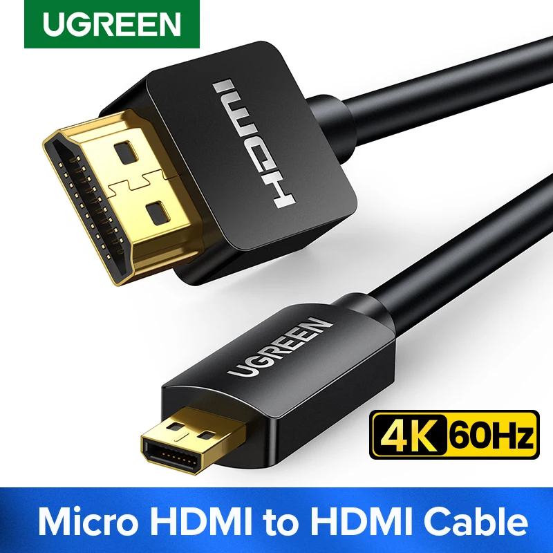 Ugreen Micro HDMI 4K/60Hz efekt 3D Micro Mini kabel HDMI do HDMI męski na męski do projektora GoPro Sony 1m 1.5m 2m 3m Mini HDMI