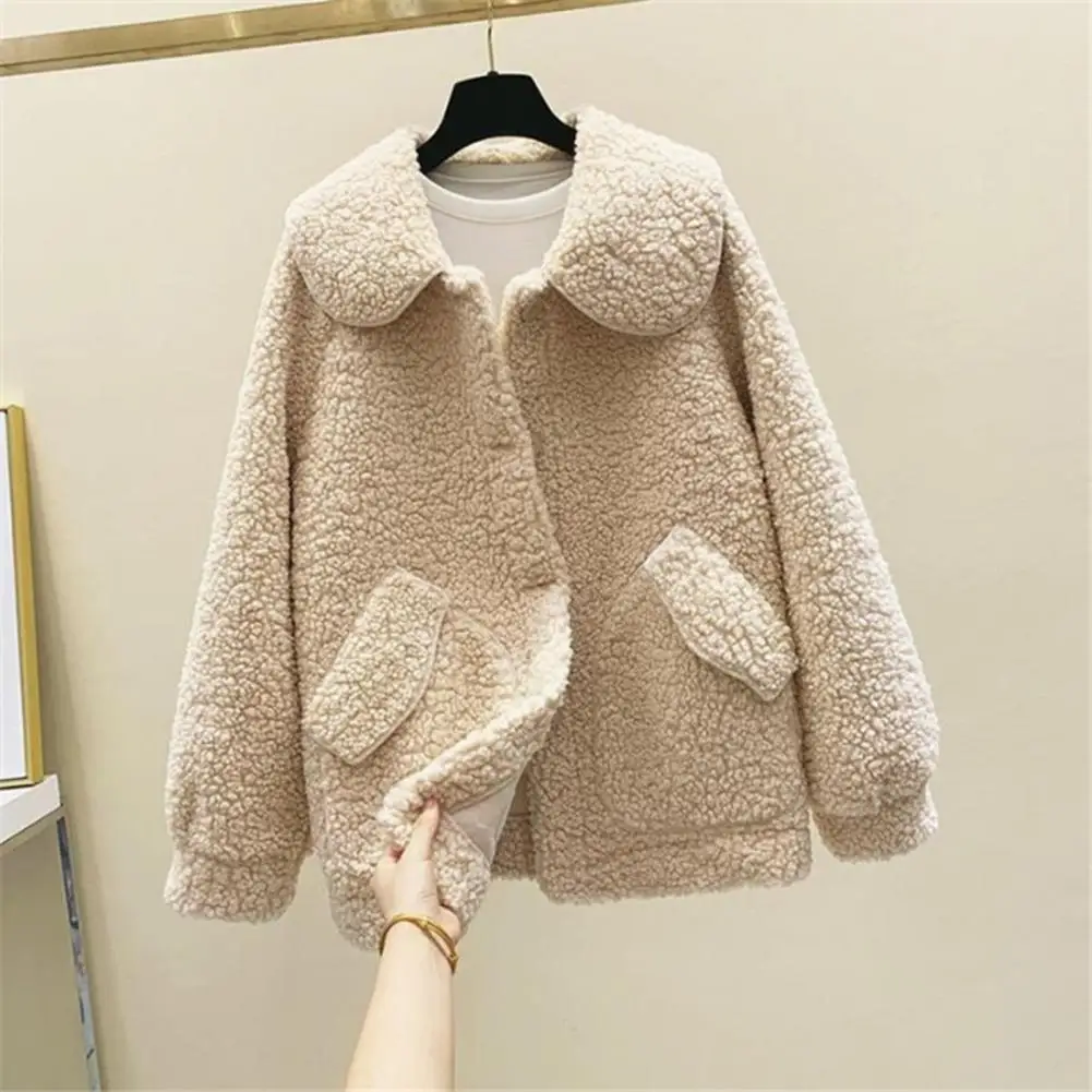 Soft  Chic Cardigan Loose Autumn Jacket Turn-down Collar Lady Coat Long Sleeves   for Home