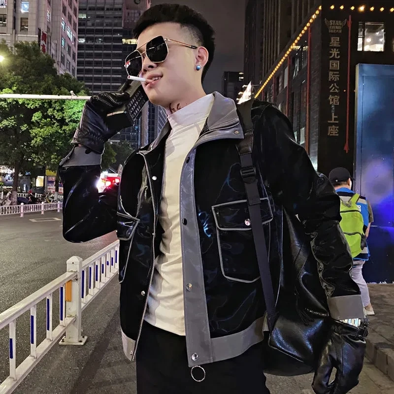 

Bomber Jacket Men Clothing Autumn New Streetwear Korean Long Sleeves Pocket Motorcycle Coat Casual Short Manteau Homme