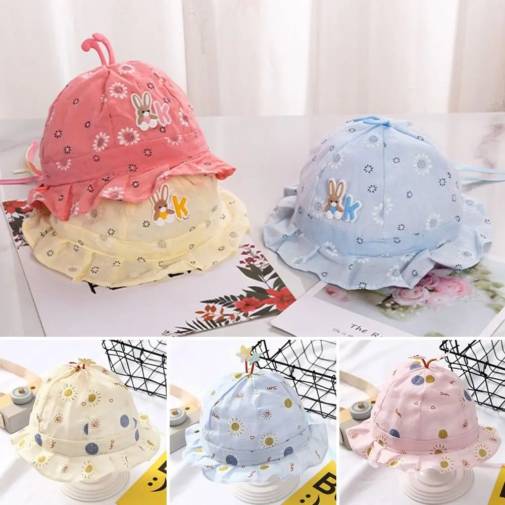 

Anti-UV Multiple Colors Kids Fisherman Hat Cartoon Rabbit Cotton Bucket Hat Sun Protection Cap Girls