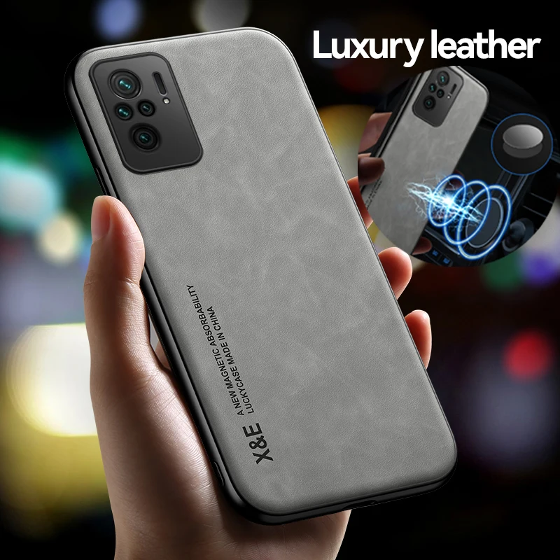 Funda de teléfono magnética de cuero suave a prueba de golpes para Redmi Note10 Pro Max Note 10S 10T 5G 4G con cubierta trasera protectora de placa de Metal