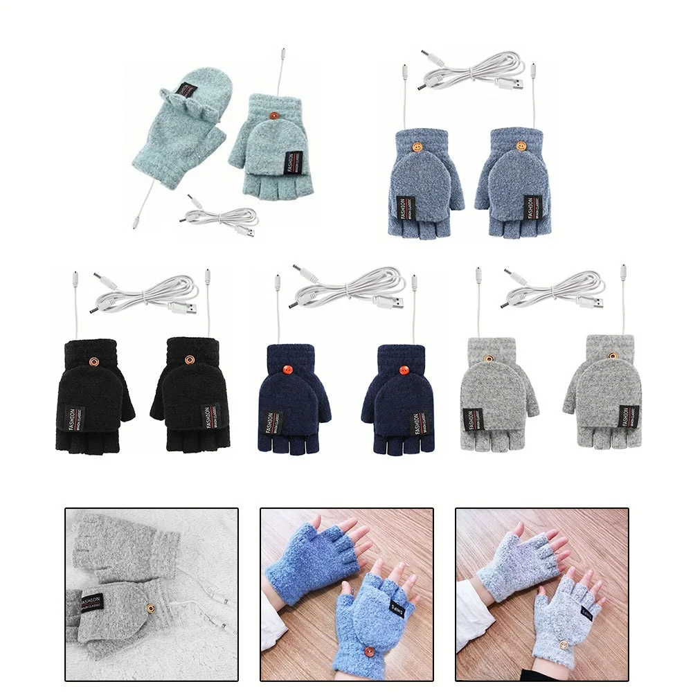 

USB Electric Heated Gloves Adjustable Temperature Full Half Finger Warmer Touchscreen Electric Thermal Gloves Warm Winter Warmer