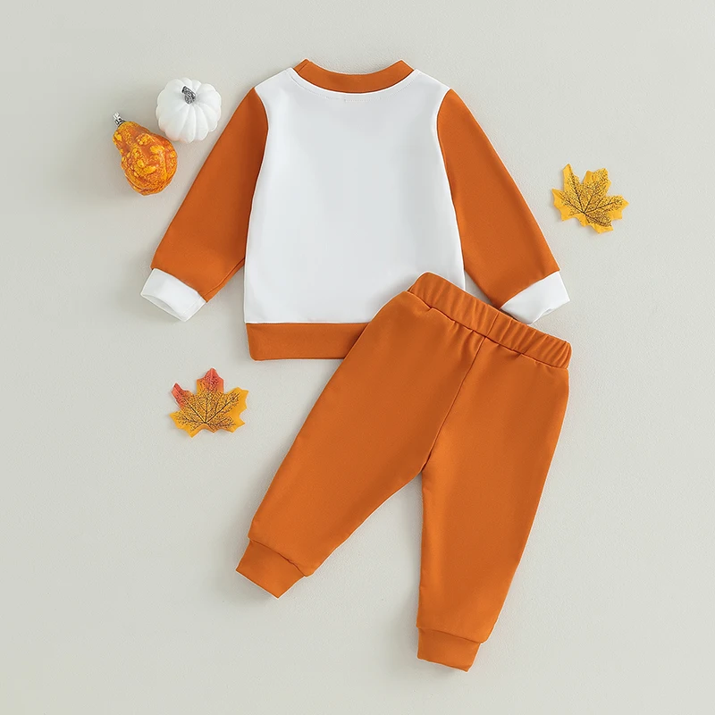 Adorable Baby Girls Boys Halloween Costume Set with Pumpkin Embroidery Sweatshirt and Long Pants for Fall Season