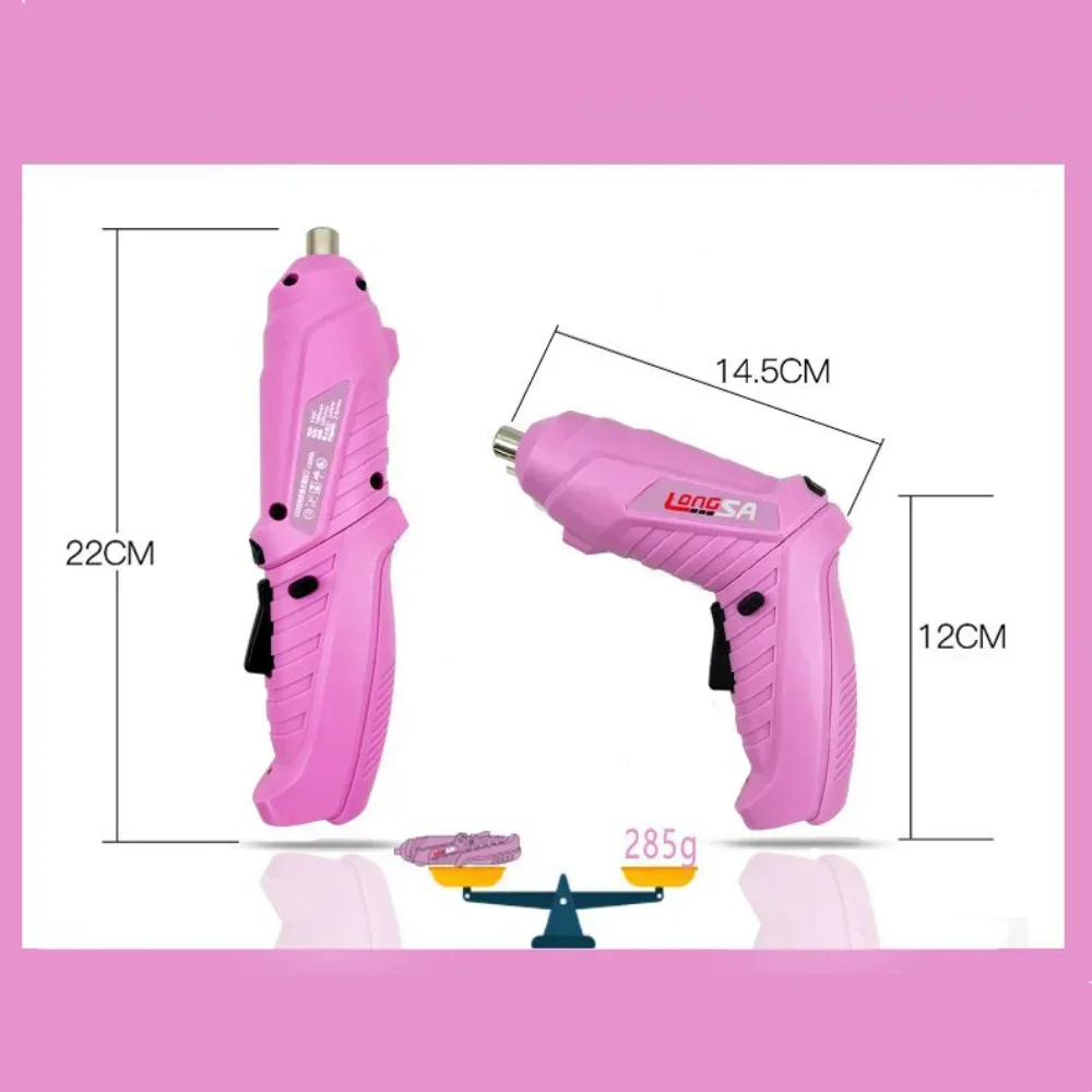 New Full Pink Electric Screwdriver Bit Battery Fast Charging DIY Handicrafts Repair Power Alloy Steel Tools Set for Girls Women