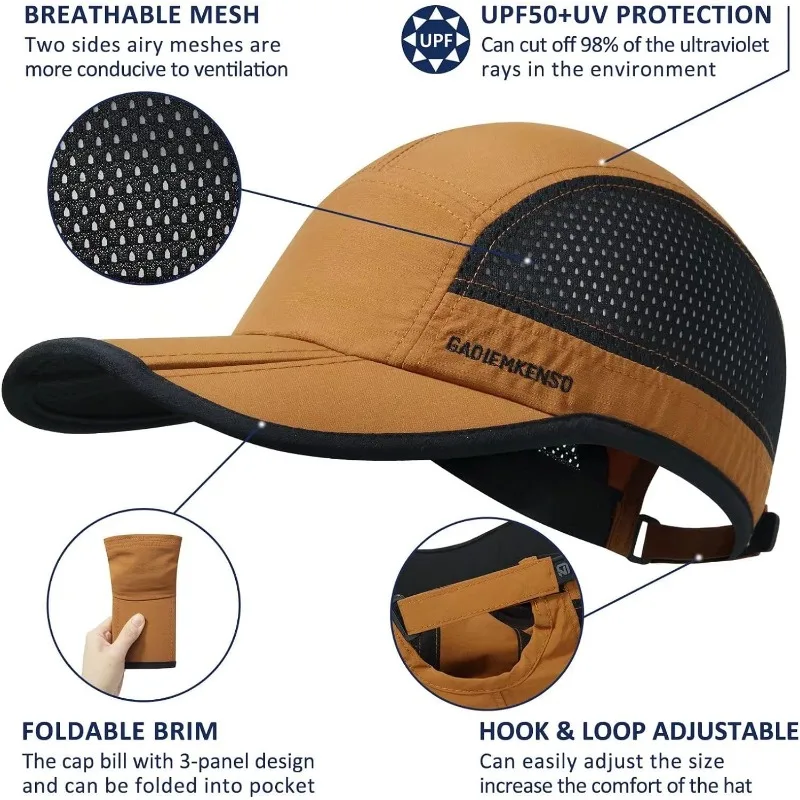 GADIEMKENSD Mens Folding Outdoor Hat Long Brim UPF 50+ Sun Protection Quick Drying Hat Unisex Waterproof Breathable Cap