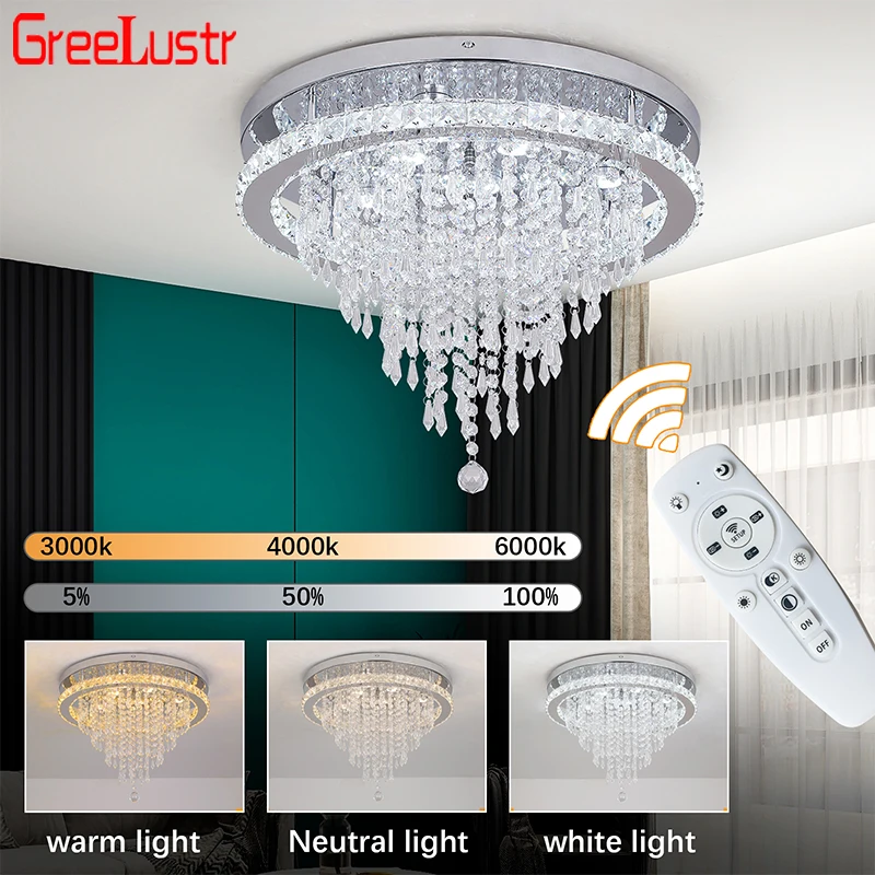 Minimalist Crystal Ceiling Chandelier Lamp Bedroom Lustre Intelligent Remote Control Ceiling Luminaires For Living Room Lighting